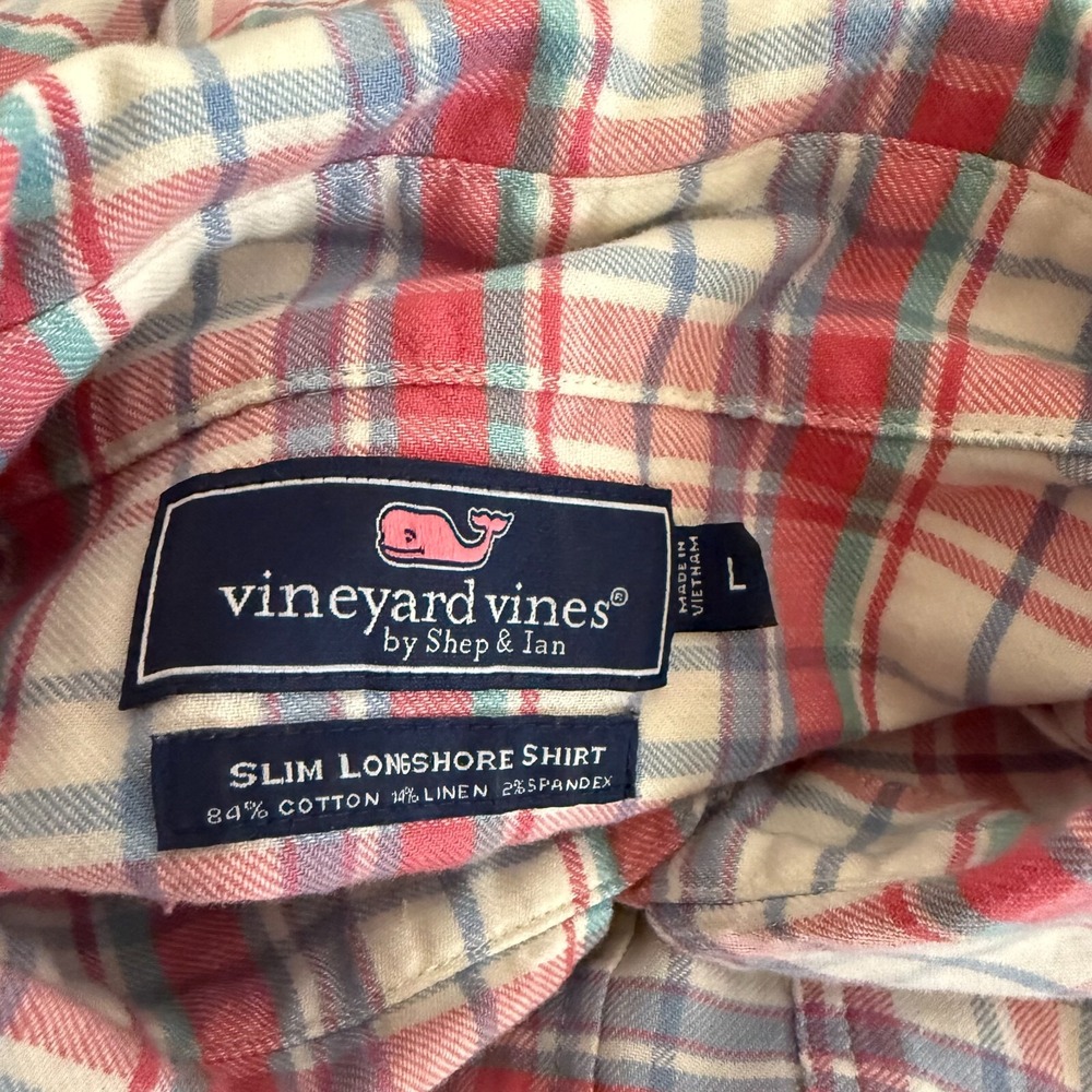 Vineyard Vines Slim‎ Longshore Shirt Mens Large Pink Plaid Long Sleeve Classic - Picture 5 of 7